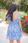 floral eyelet embroidered blue dress