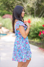 floral eyelet embroidered blue dress