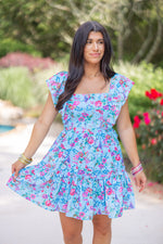 floral eyelet embroidered blue dress