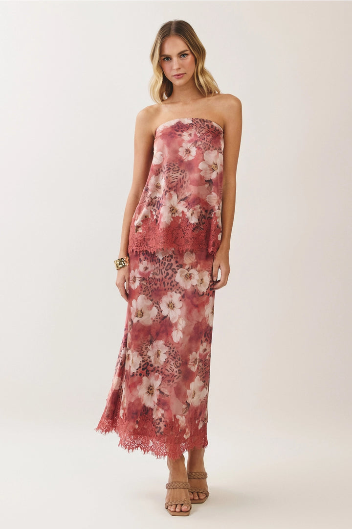 rust floral leopard print satin top side