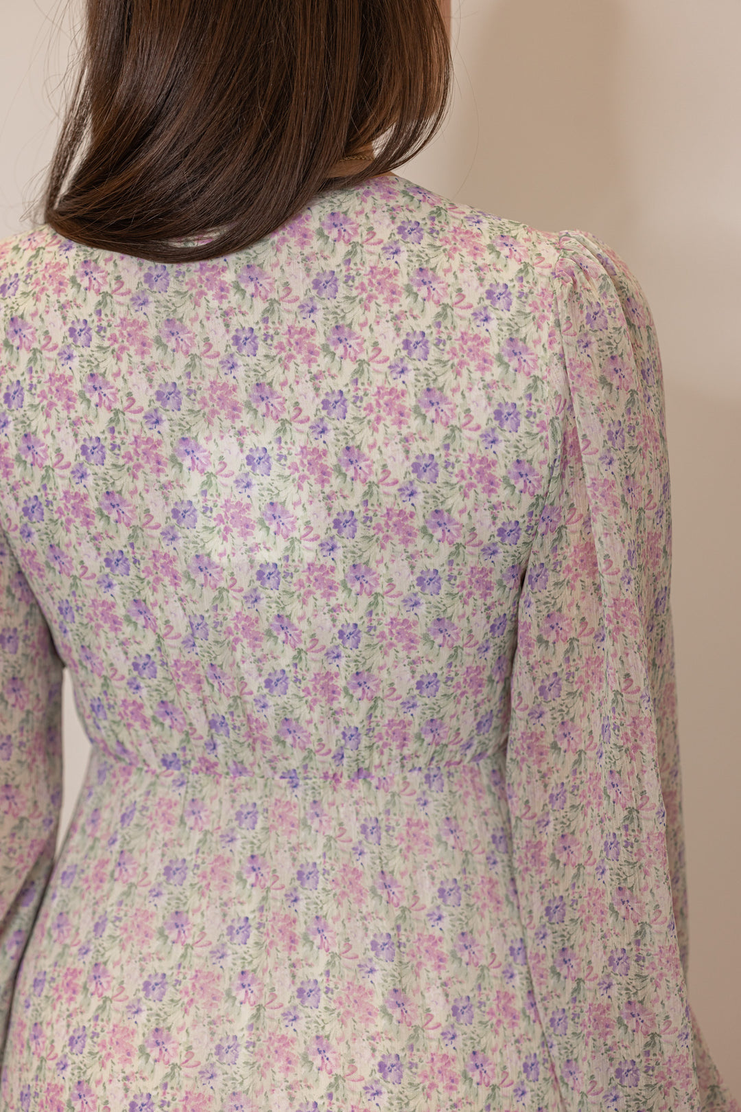 pink lavender floral plunge neckline maxi dress