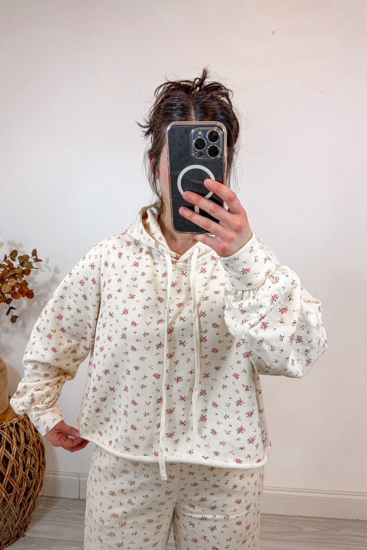 floral print cream print matching sweatshirt pants set top only