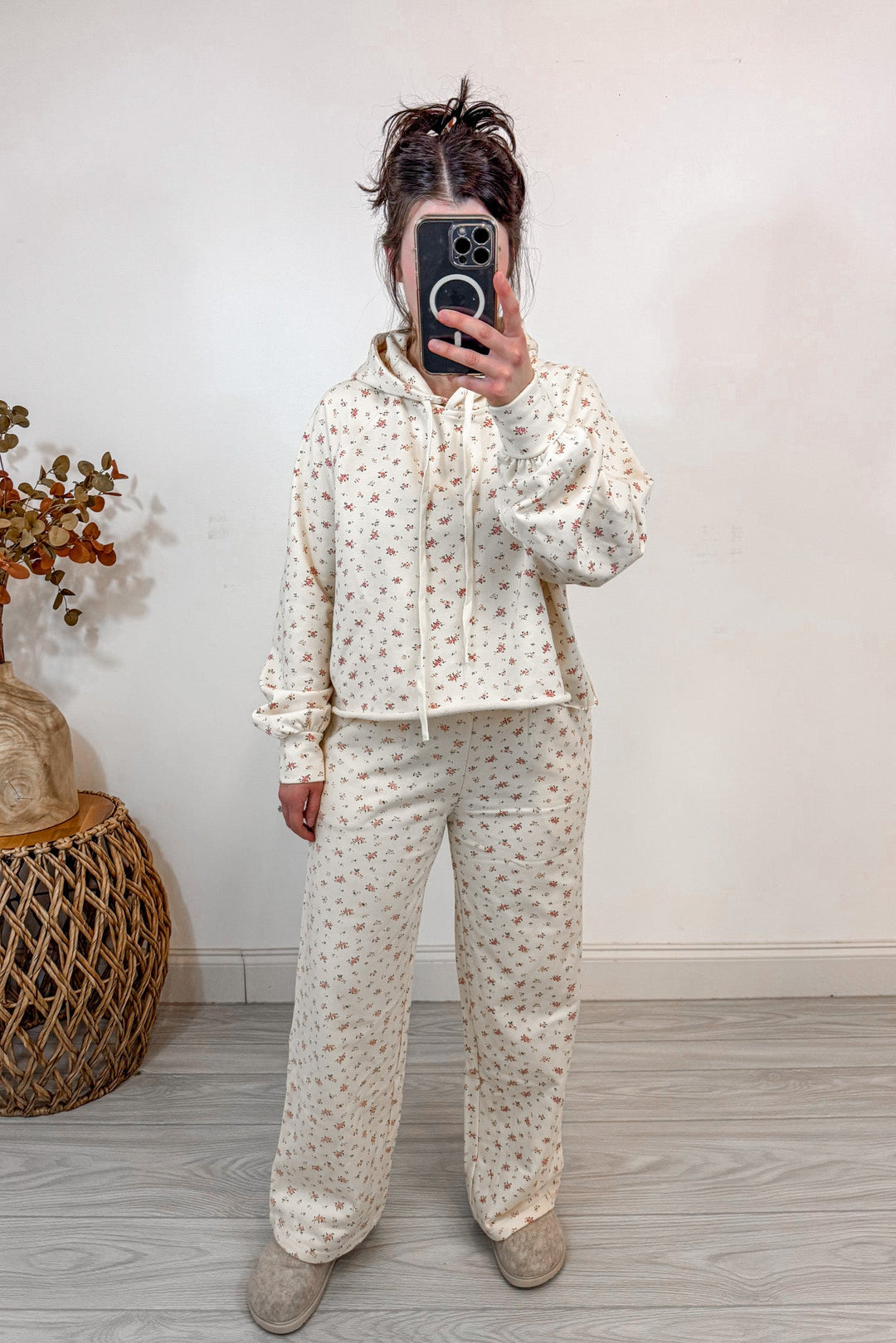 floral print cream print matching sweatshirt pants set full body