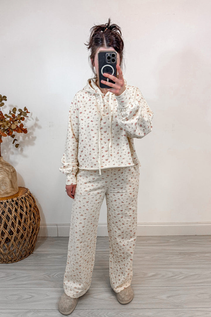 floral print cream print matching sweatshirt pants set full body