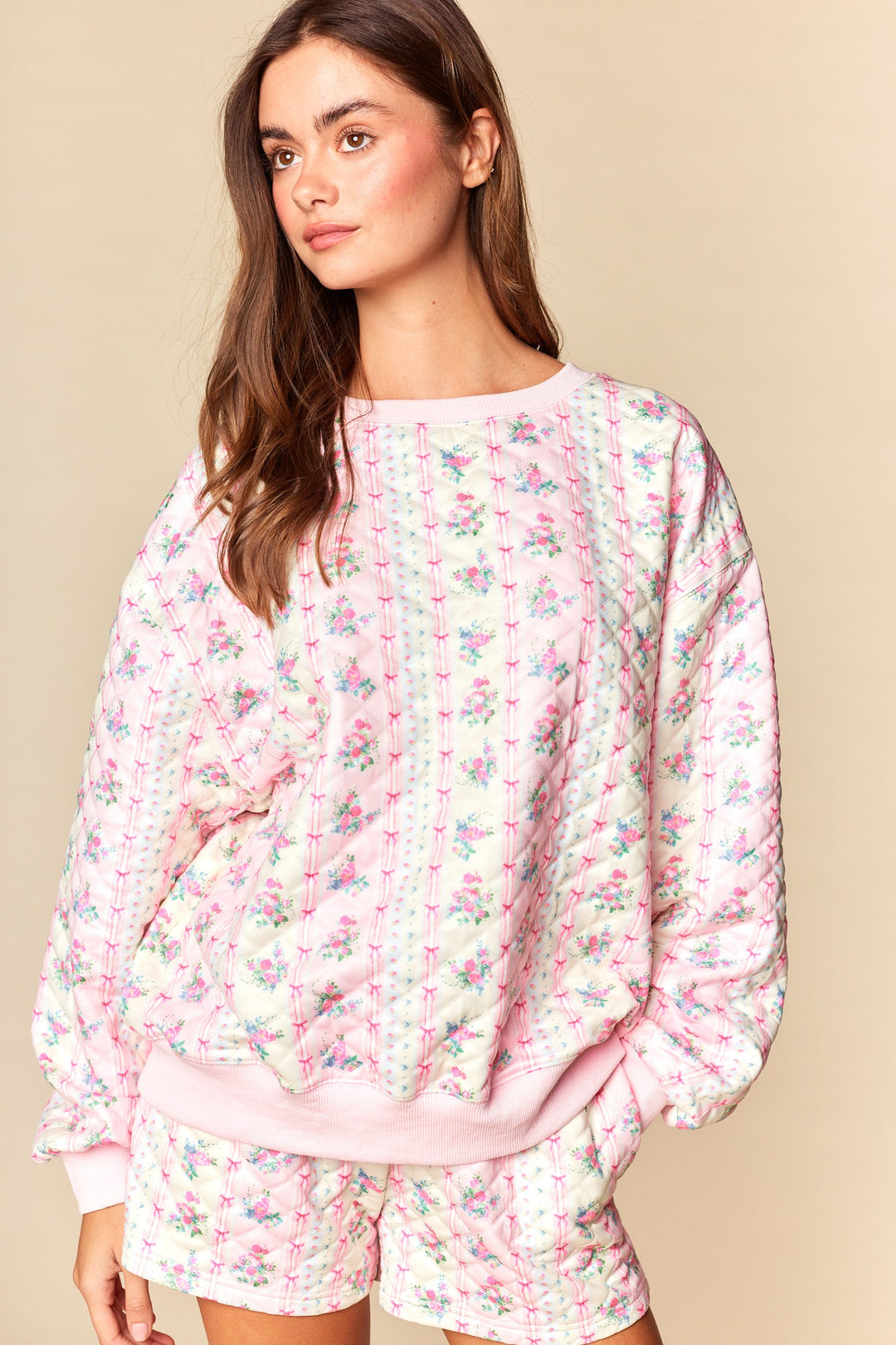 quilted floral shorts pink and butter yellow
