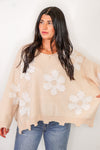 lightweight knit pearl floral sweater top