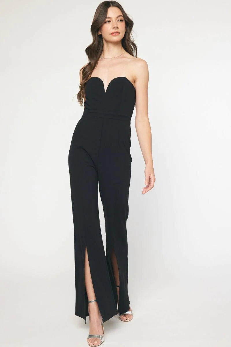 strapless black cocktail party jumpsuit