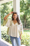 olive embroidered boho fall top