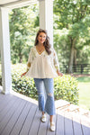 olive embroidered boho fall top