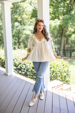 olive embroidered boho fall top