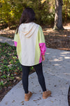 pink lime green color block pullover