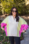 pink lime green color block pullover