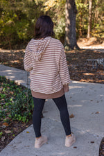 brown ivory striped hooded pullover