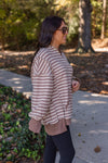 brown ivory striped hooded pullover