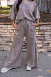 easel terry knit mocha wide leg pant