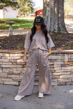 easel terry knit mocha wide leg pant