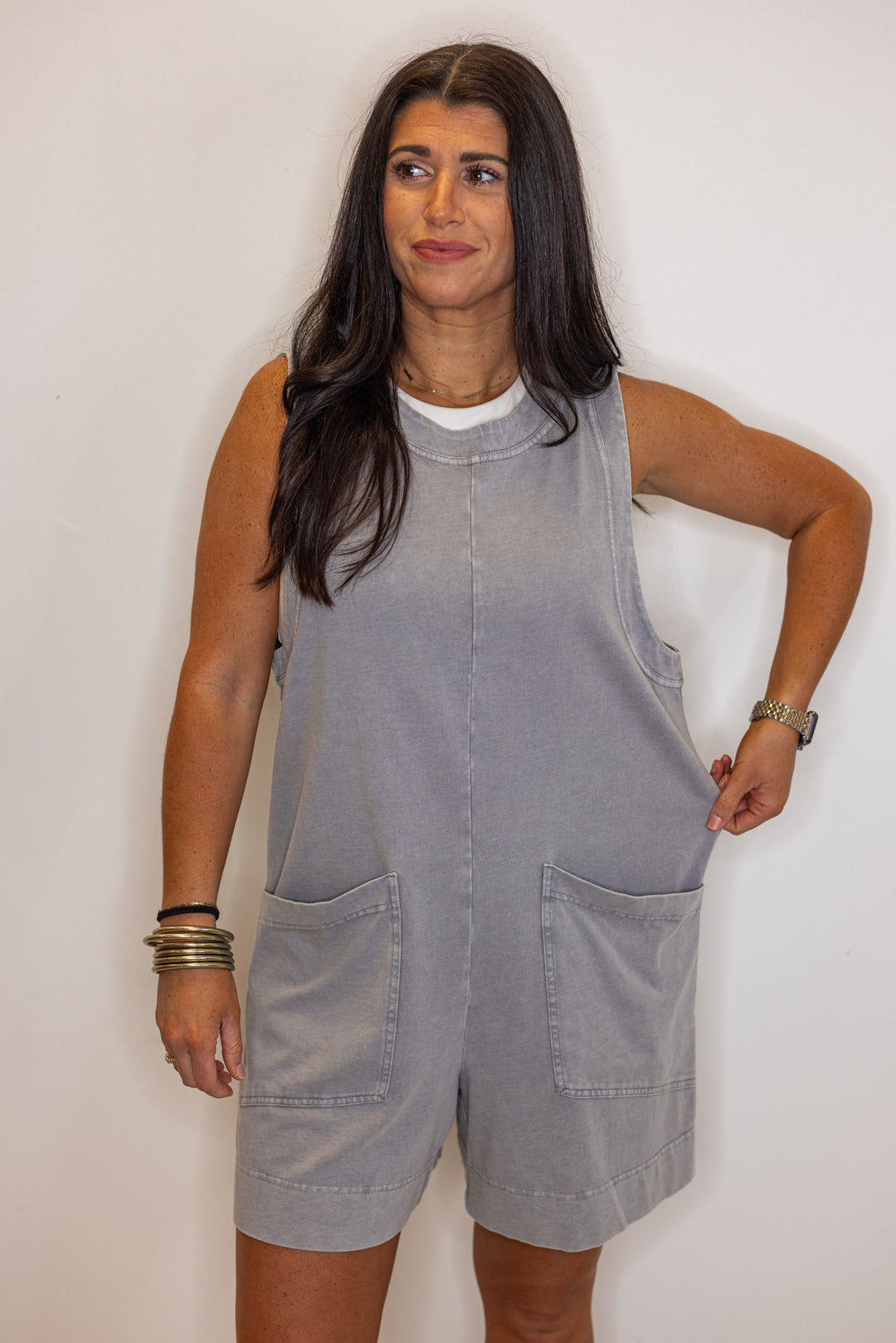 grey cotton blend oversized lounge romper