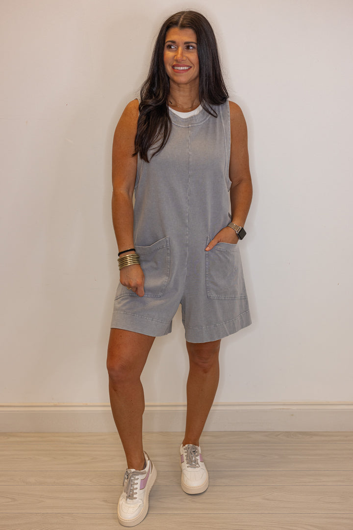 grey cotton blend oversized lounge romper