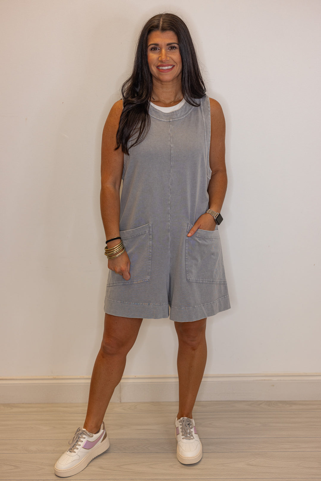 grey cotton blend oversized lounge romper