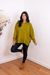 green ribbed knit quarter zip sweater