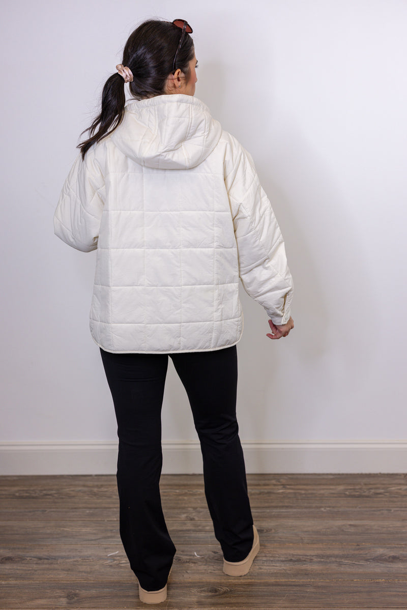 cream hooded quilted pullover