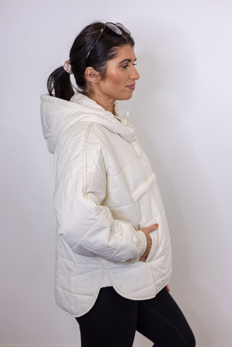 cream hooded quilted pullover