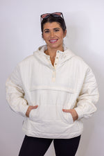 cream hooded quilted pullover