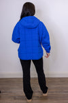 royal blue quilted hooded pullover