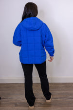 royal blue quilted hooded pullover