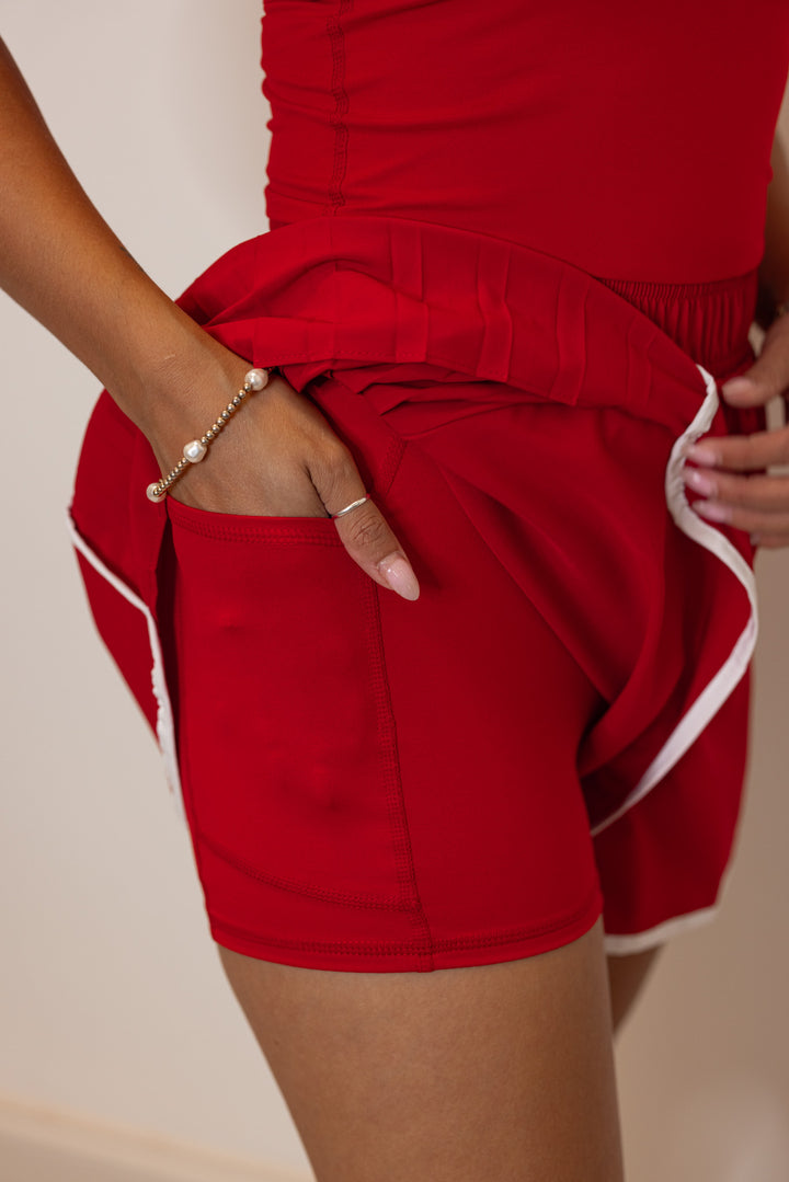 red shorts activewear romper