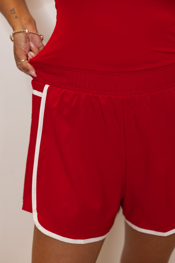 red white active wear romper