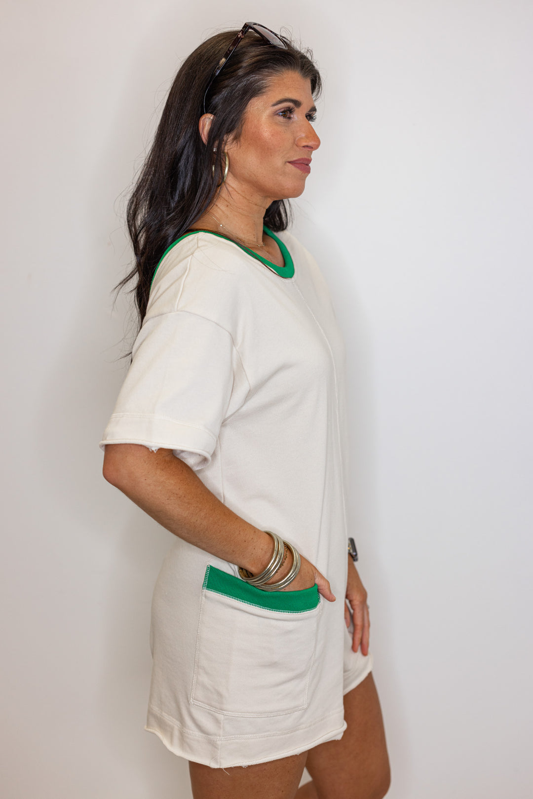 free people dupe green trim romper