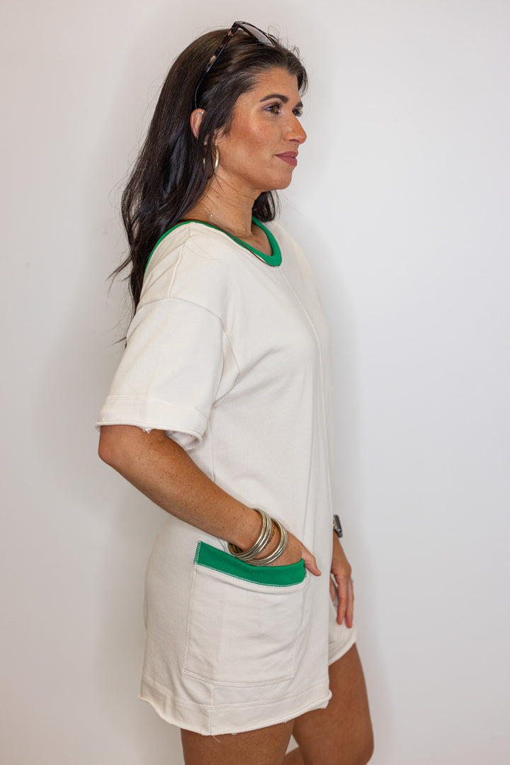 free people dupe green trim romper