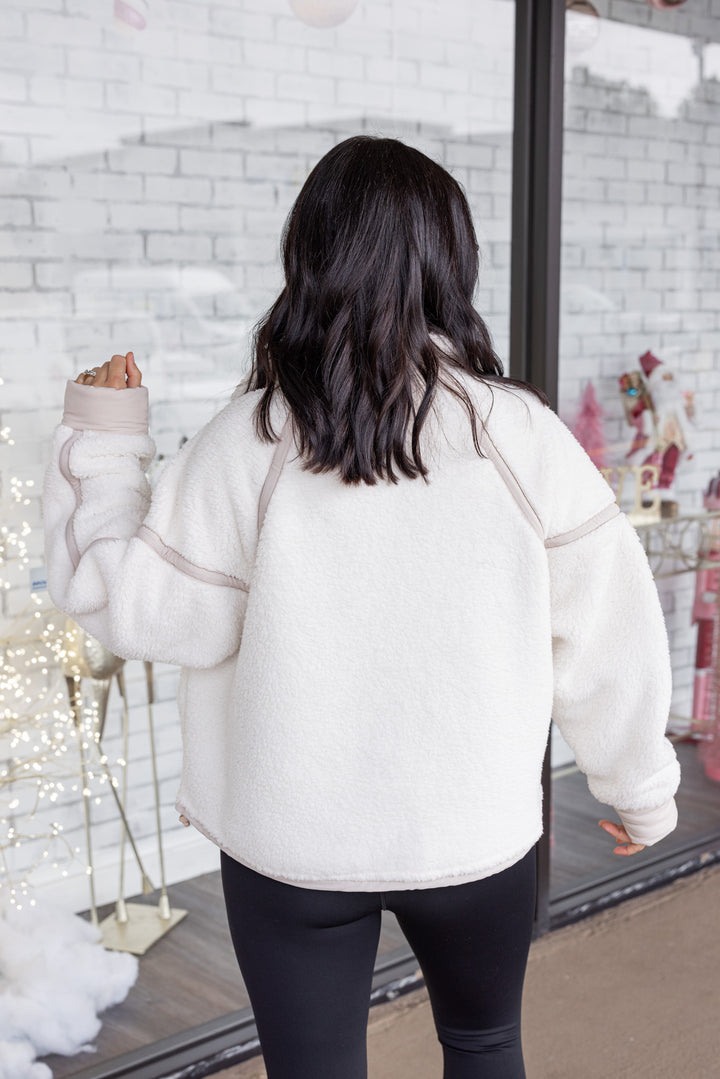 cream free people dupe sherpa pullover back view
