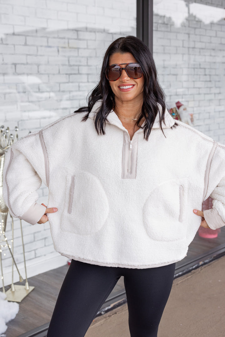 cream free people dupe sherpa pullovers