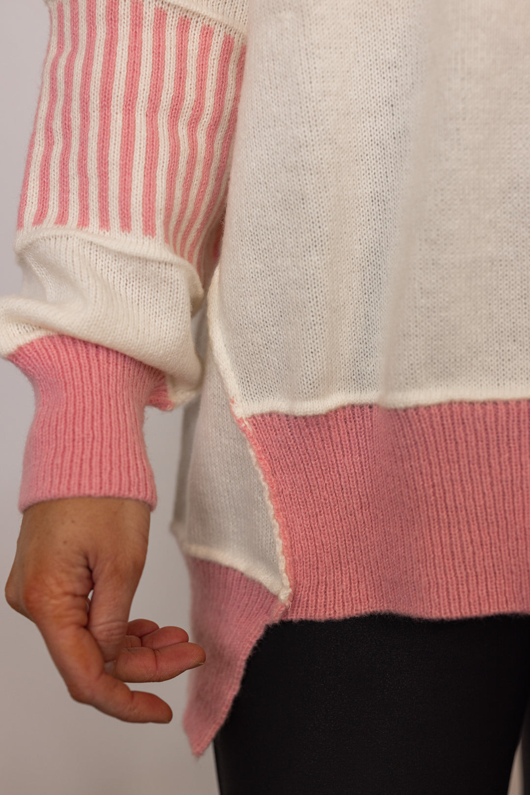 pink ivory colorblock sweater top