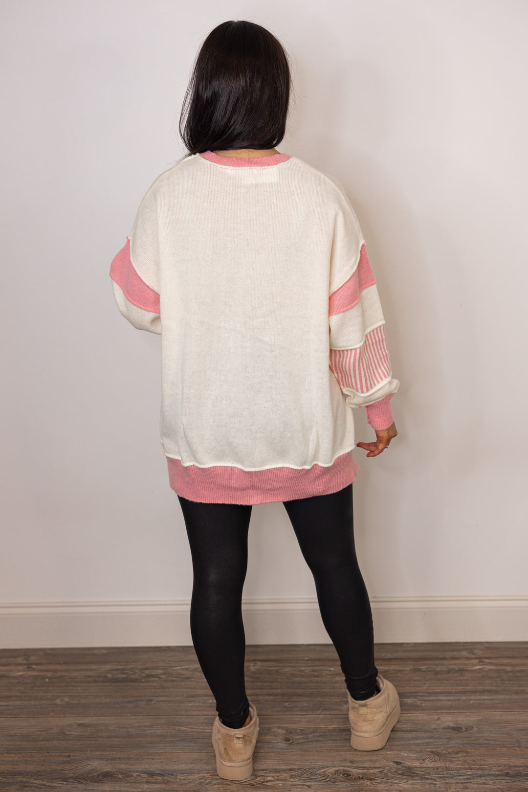 pink ivory colorblock sweater top