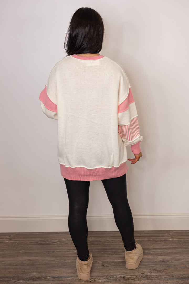 pink ivory colorblock sweater top