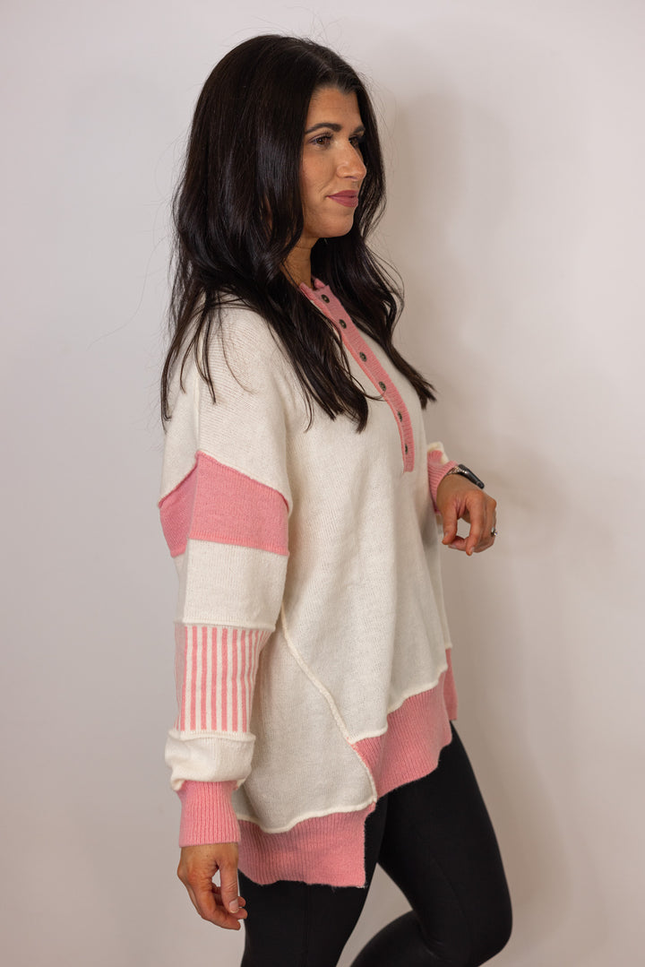 pink ivory colorblock sweater top
