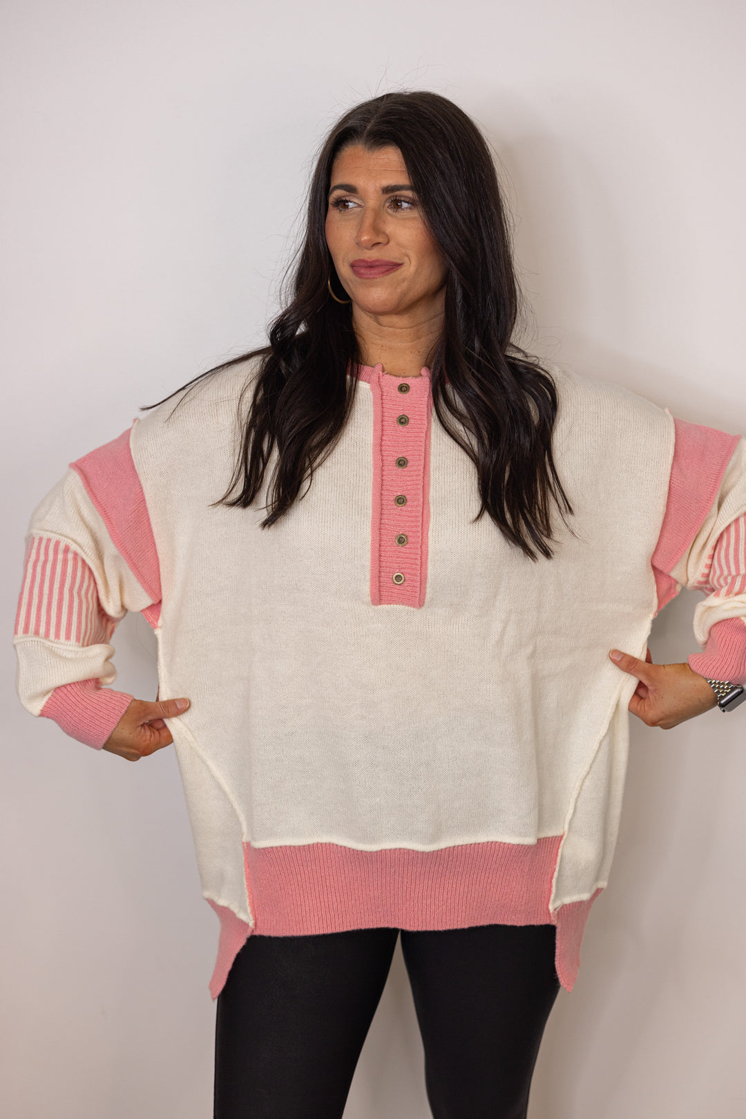 pink ivory colorblock sweater top
