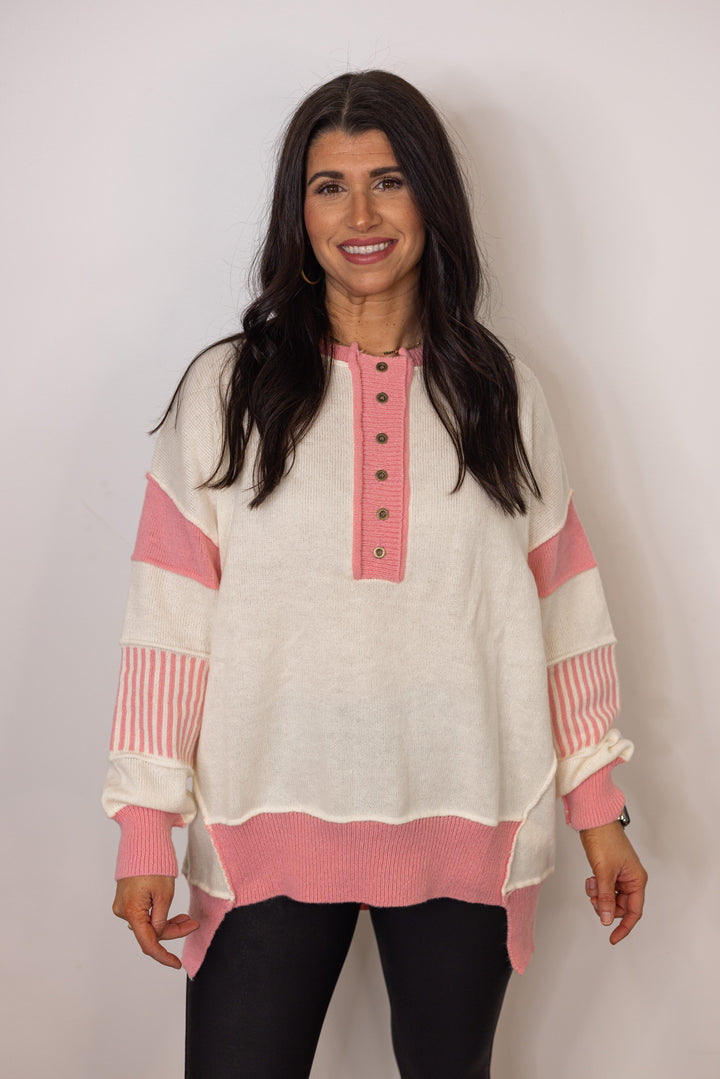pink ivory colorblock sweater top