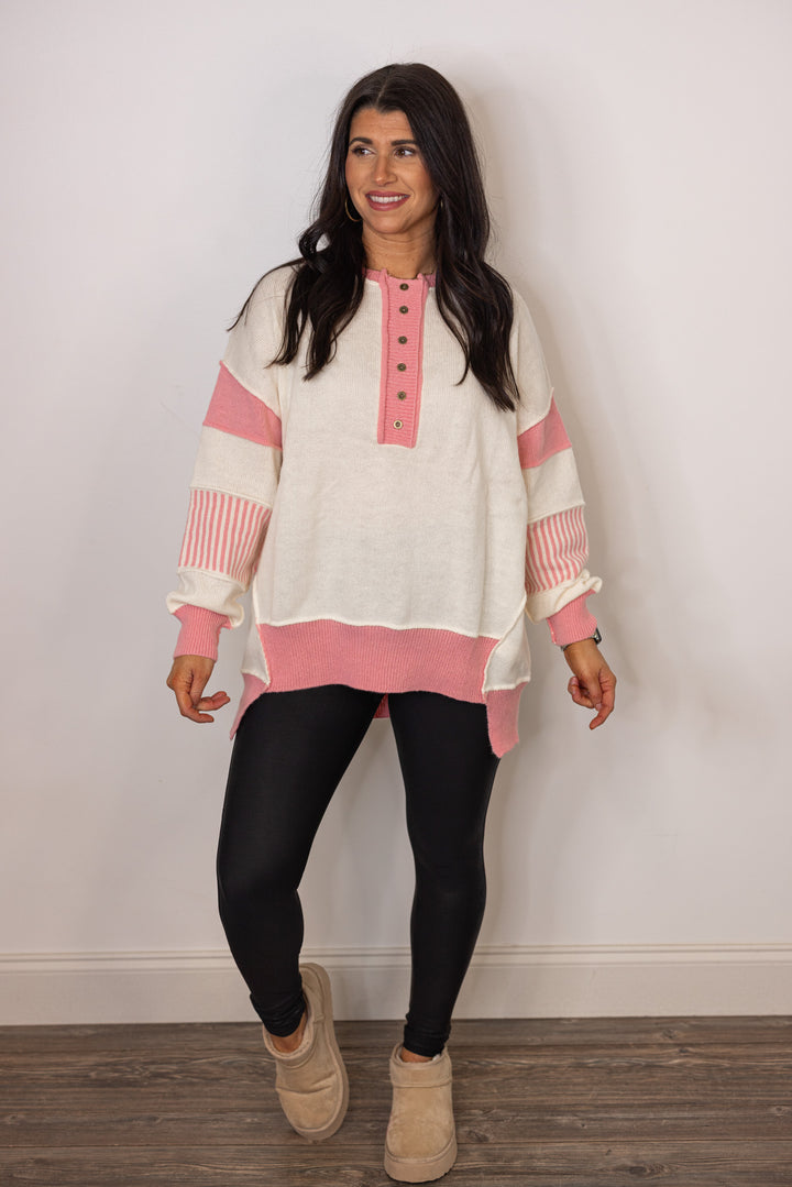 pink ivory colorblock sweater top