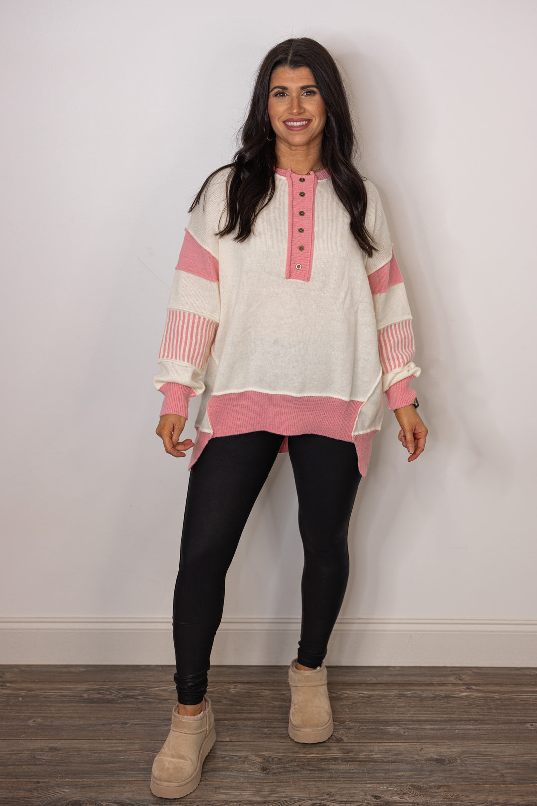 pink ivory colorblock sweater top