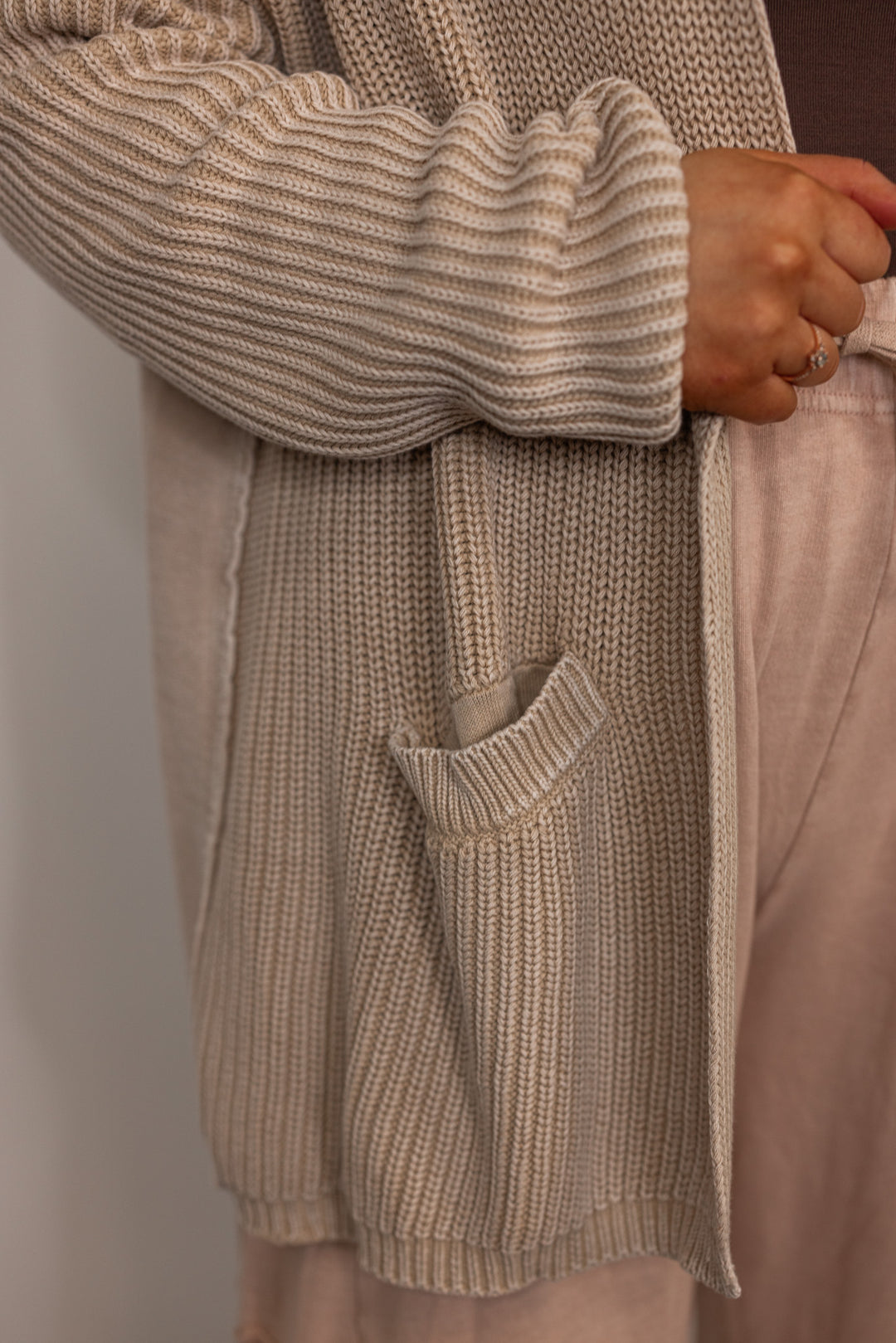 taupe woven knit sweater cardigan