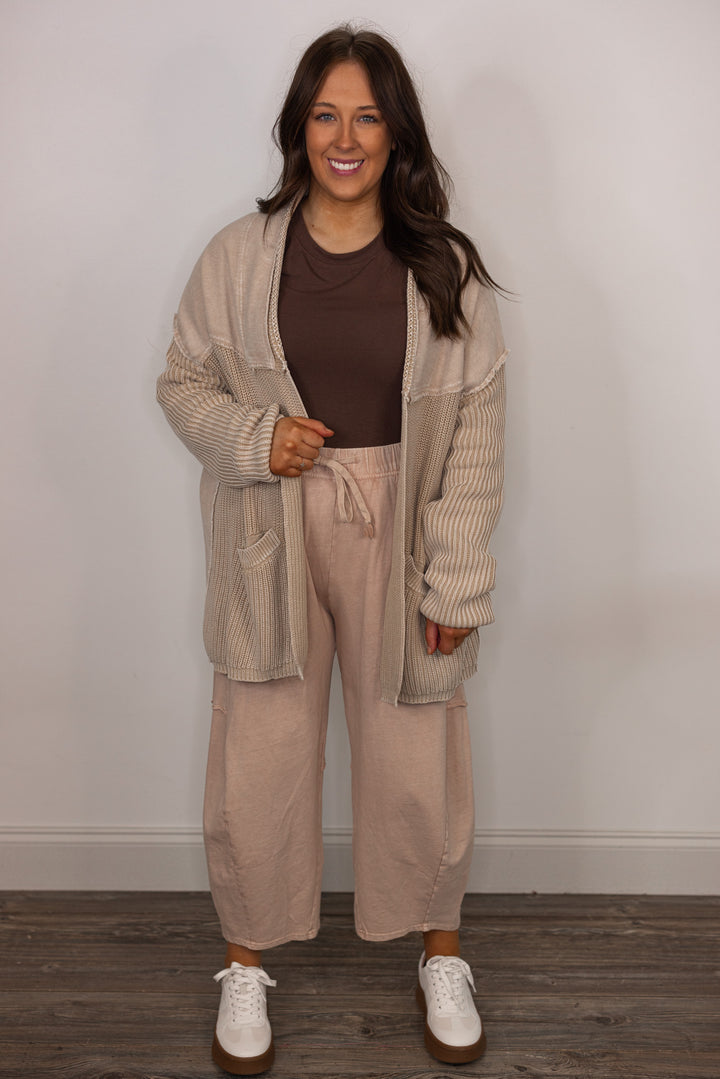 taupe woven knit sweater cardigan