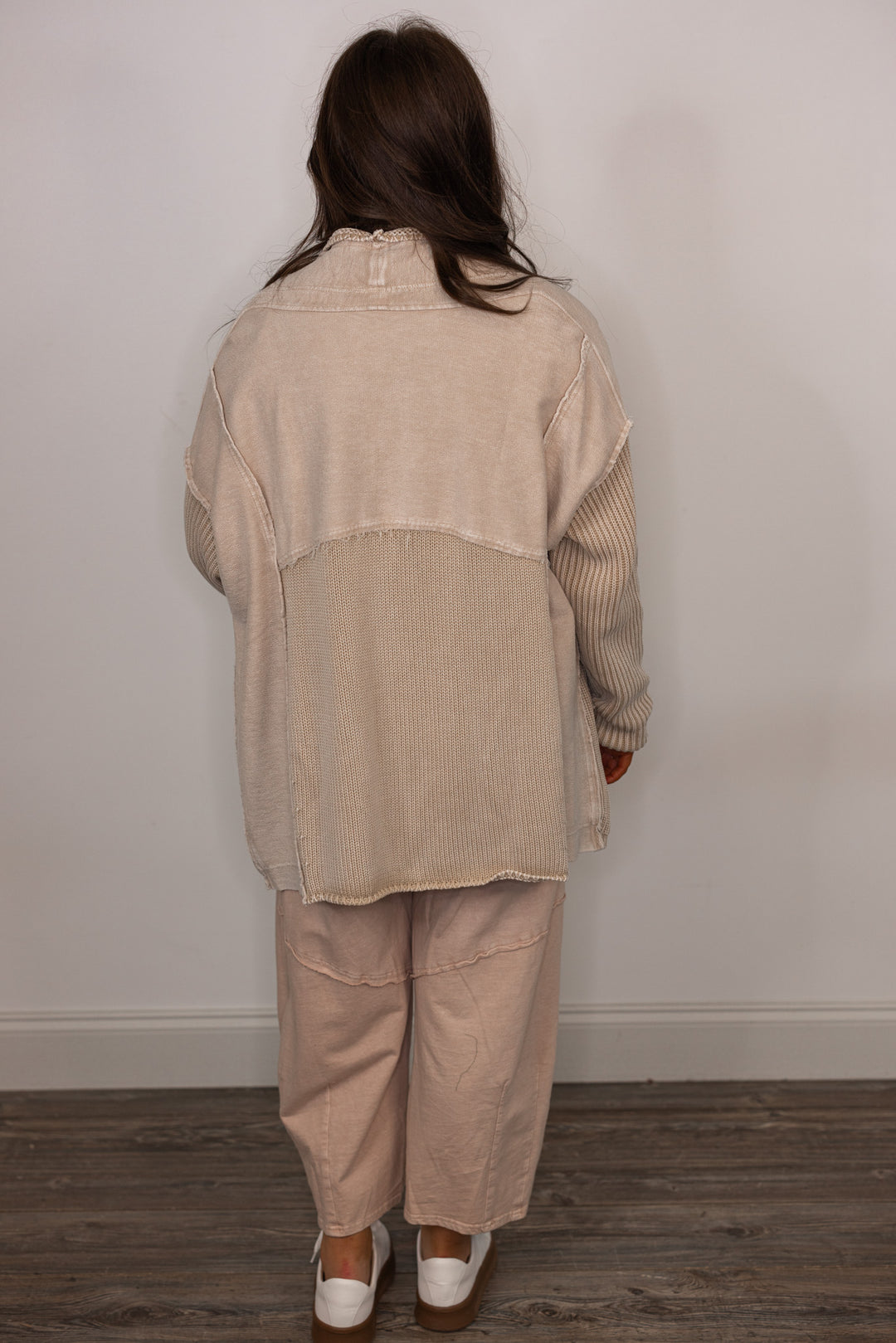 taupe woven knit sweater cardigan