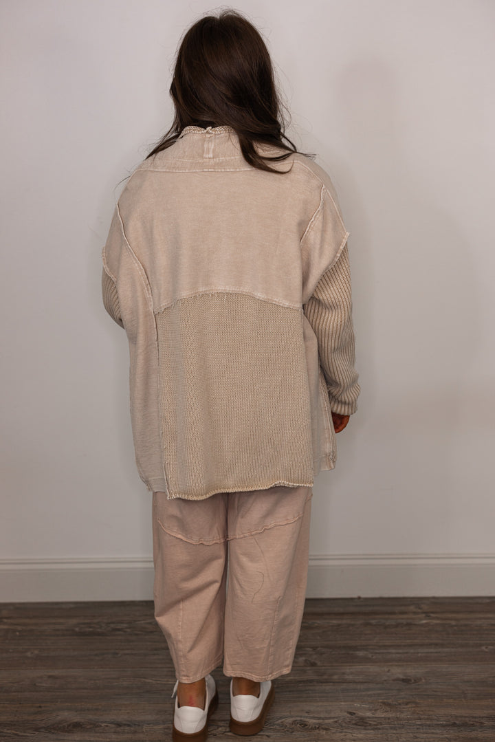 taupe woven knit sweater cardigan