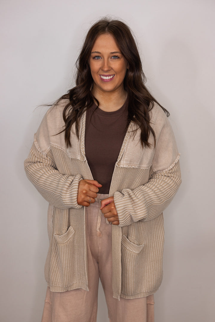 taupe woven knit sweater cardigan