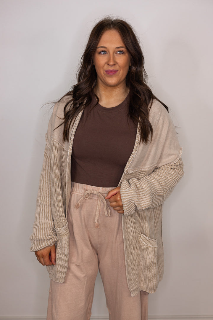 taupe woven knit sweater cardigan