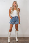 fringe rhinestone denim blue ladies shorts